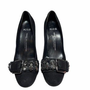 Kennel & Schmenger BLK Suede Crystal Buckle Heel 8